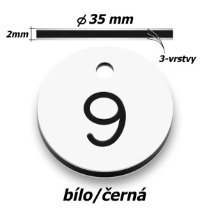 Plastová klíčenka, typ C, průměr 35 mm, bílá