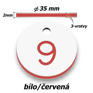 Plastová klíčenka, typ C, průměr 35 mm, bílo/červená