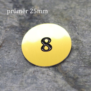 Náhradní kolečko s číslem, zlaté, průměr 25mm