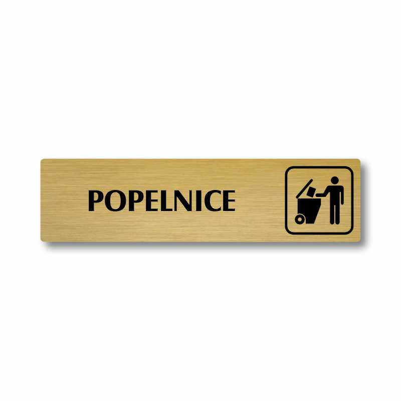 Popelnice, stříbrná cedulka, 180x45mm