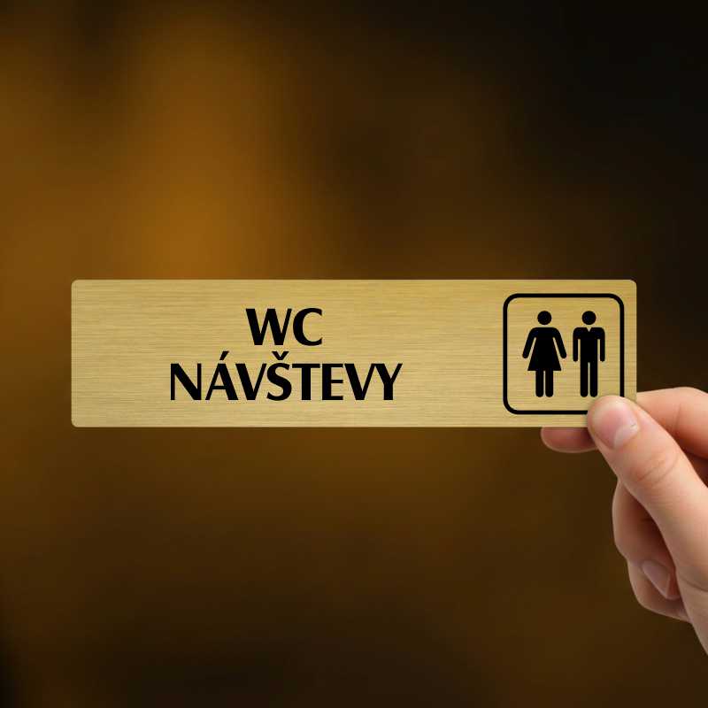 WC návštěvy, stříbrná cedulka, 180x45mm