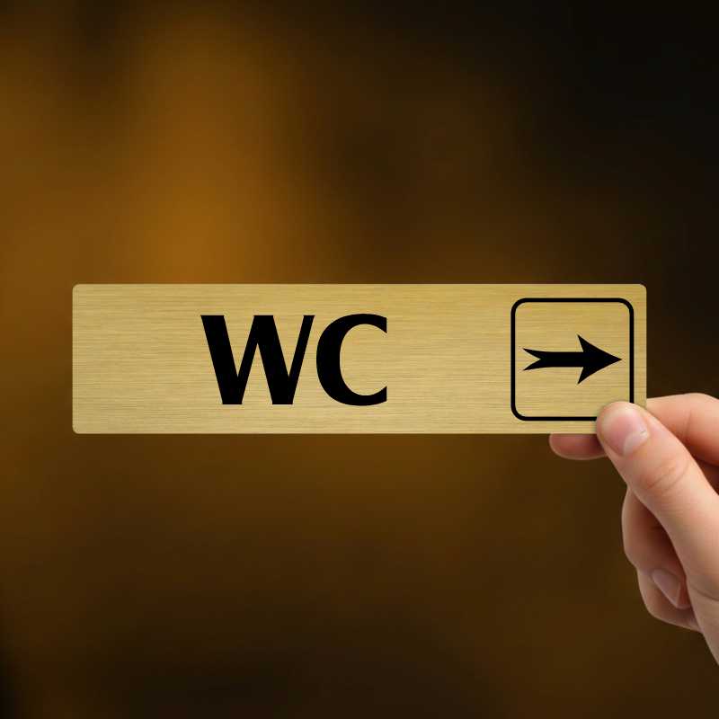WC vpravo, stříbrná cedulka, 180x45mm