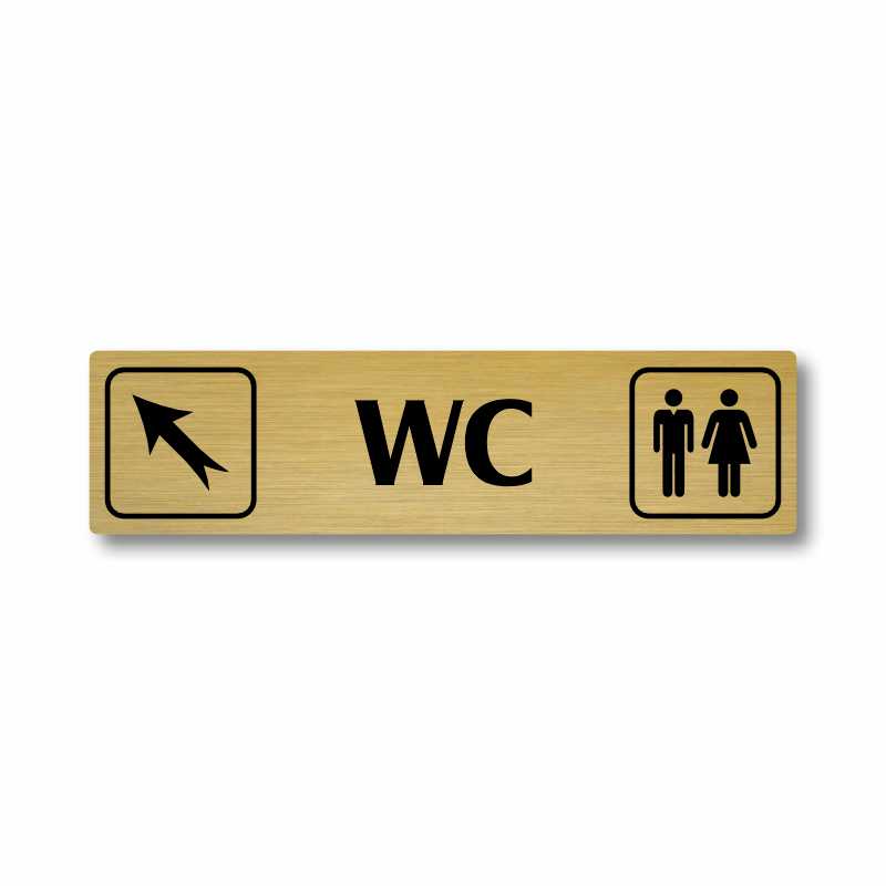 WC vlevo nahoru, stříbrná cedulka, 180x45mm