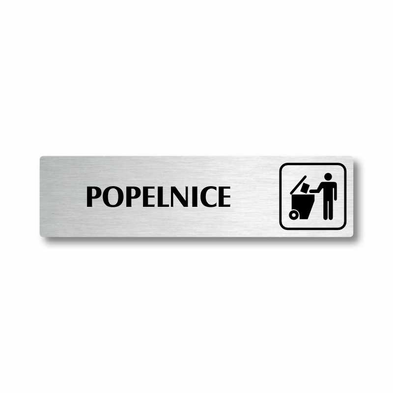 Popelnice, stříbrná cedulka, 180x45mm
