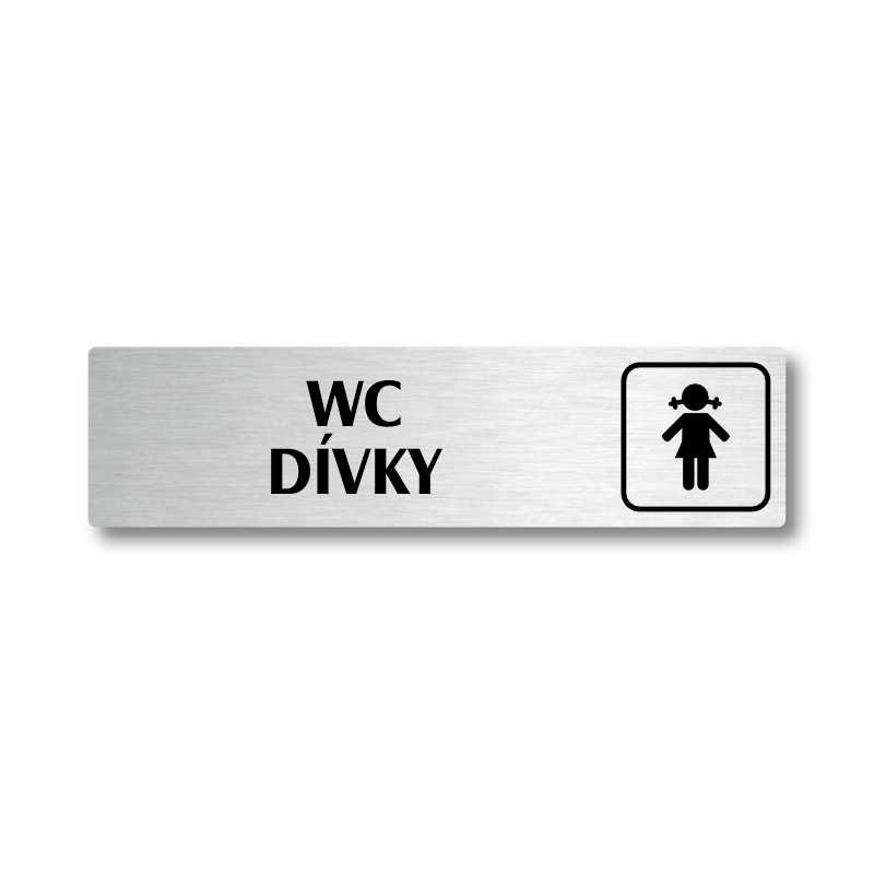 WC dívky, stříbrná cedulka, 180x45mm