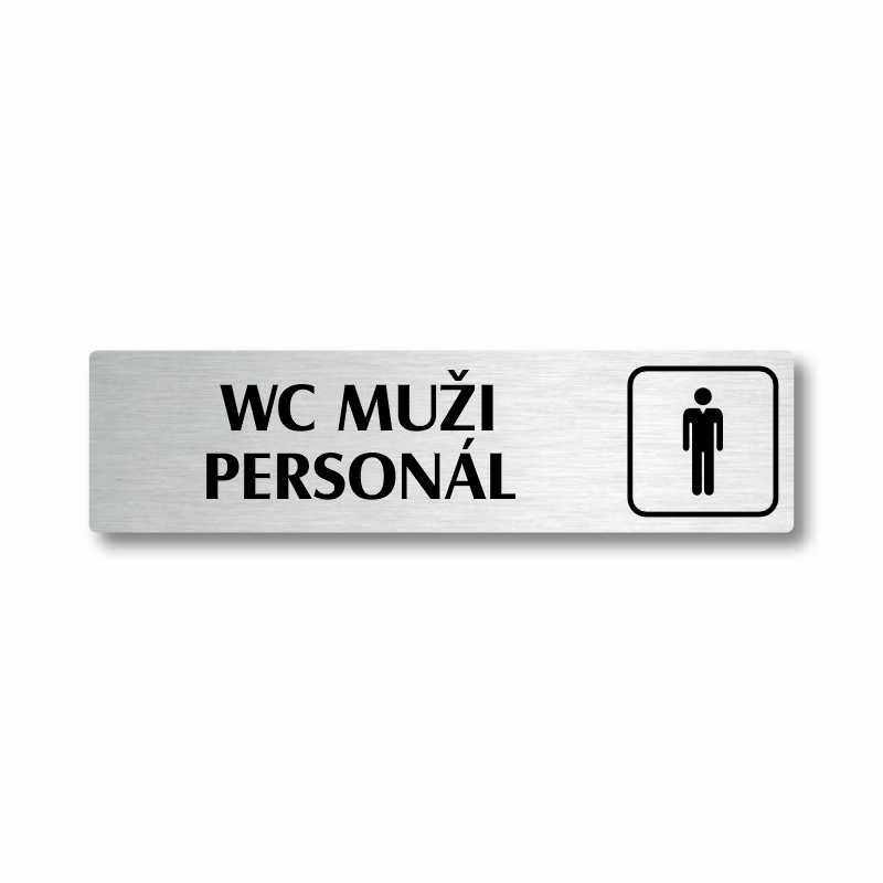 WC muži personál, stříbrná cedulka, 180x45mm