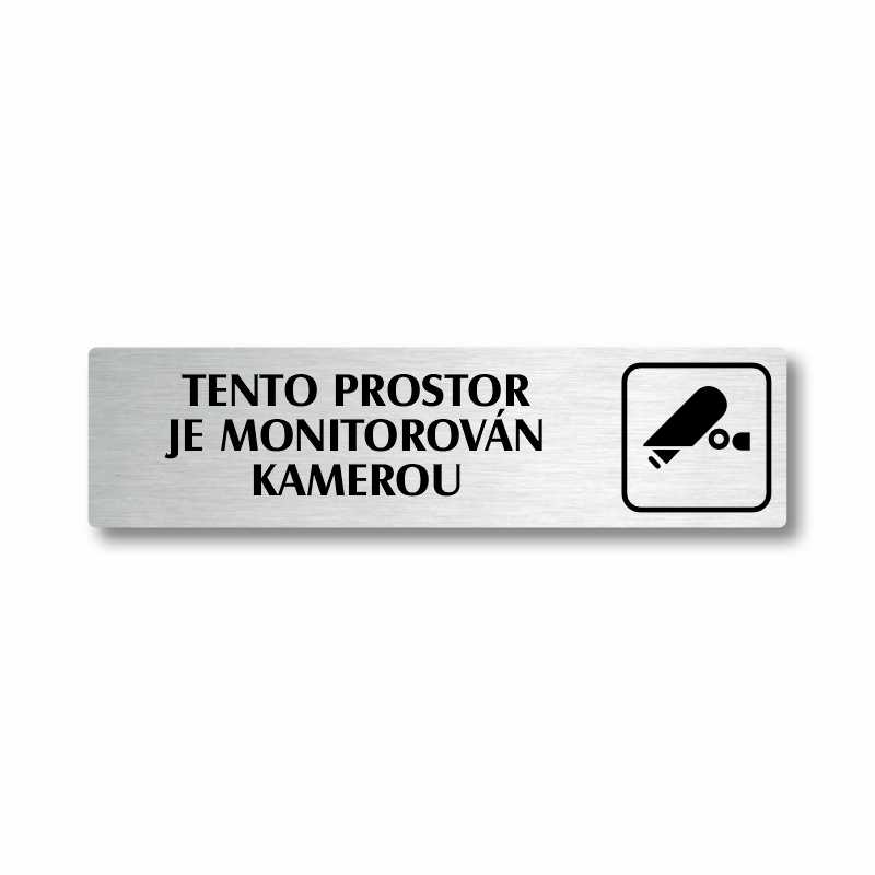 Prostor monitorován kamerou, stříbrná cedulka, 180x45mm