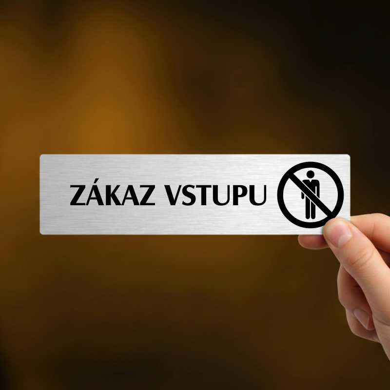 Zákaz vstupu, stříbrná cedulka, 180x45mm