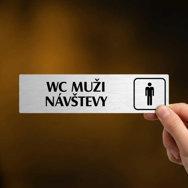 WC muži návštěvy, stříbrná cedulka, 180x45mm