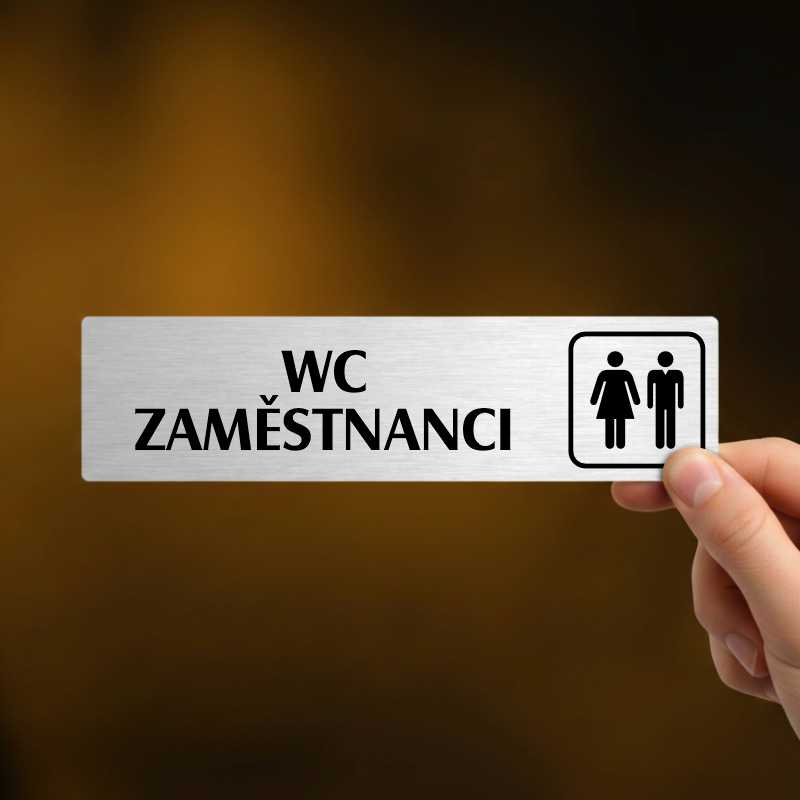 WC zaměstnanci, stříbrná cedulka, 180x45mm