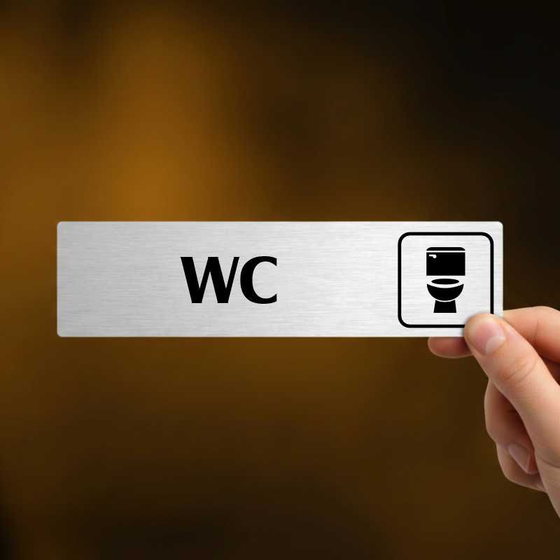 WC, stříbrná cedulka, 180x45mm