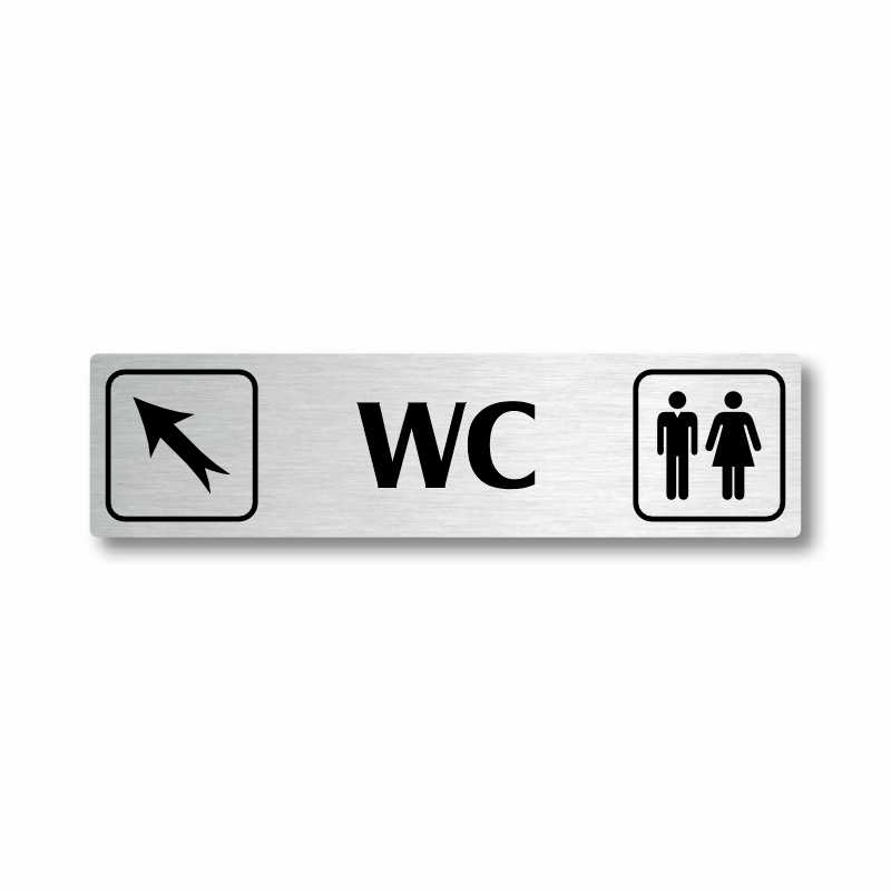 WC vlevo nahoru, stříbrná cedulka, 180x45mm