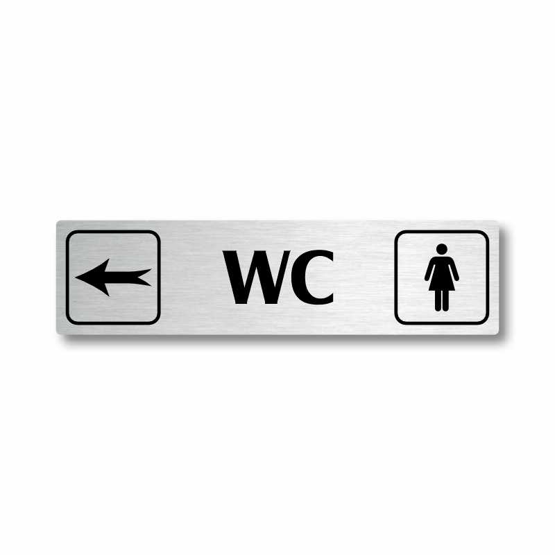 WC ženy vlevo, stříbrná cedulka, 180x45mm