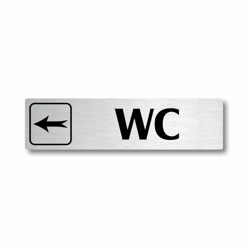 WC vlevo, stříbrná cedulka, 180x45mm