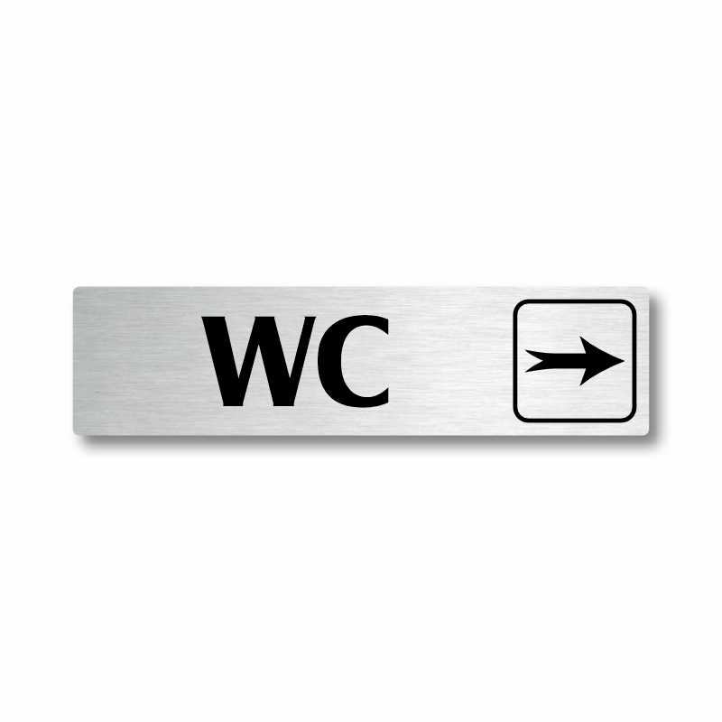 WC vpravo, stříbrná cedulka, 180x45mm