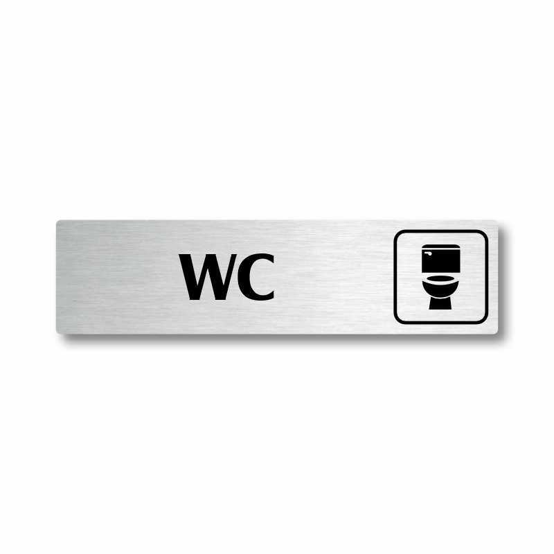 WC, stříbrná cedulka, 180x45mm