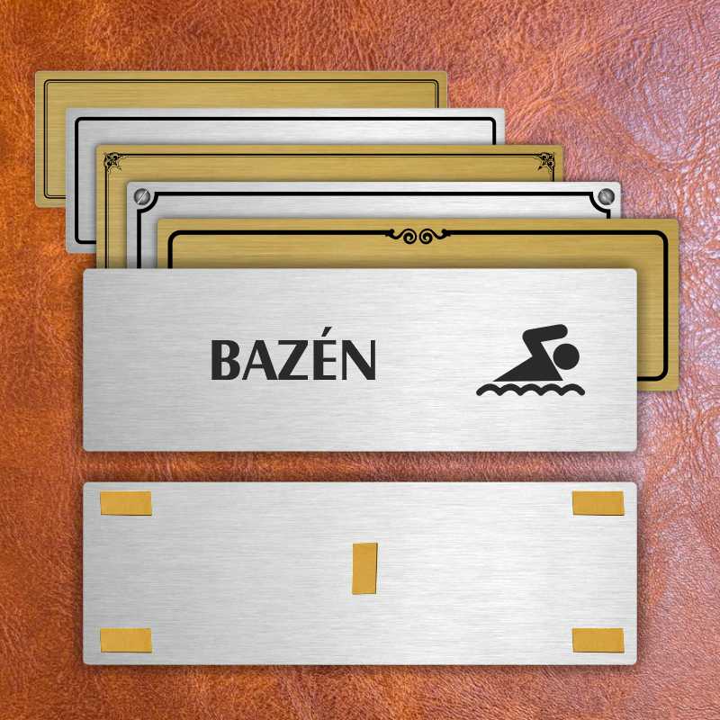Bazén, 200x66mm, stříbrná popiska s okrasným rámečkem