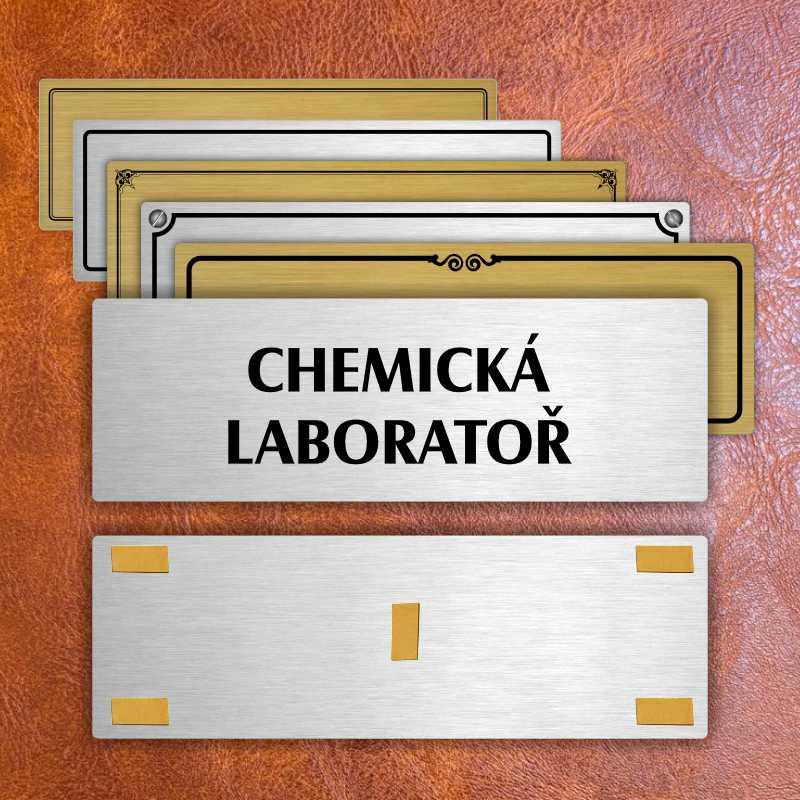 Chemická laboratoř, 240x79mm, zlatá popiska s imitacemi šroubků