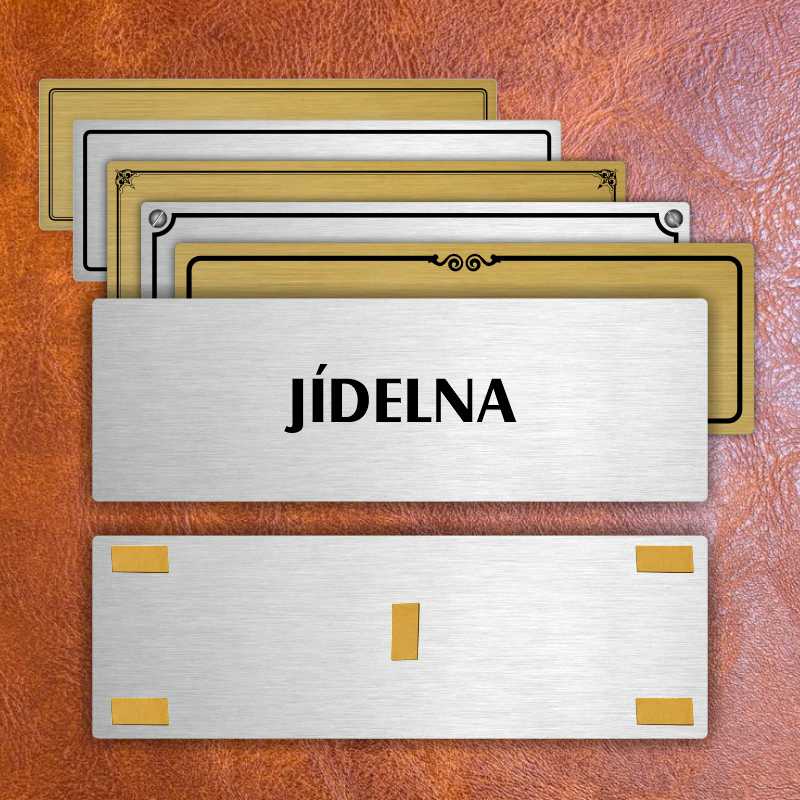 Jídelna, 200x66mm, stříbrná popiska s ozdobou uprostřed