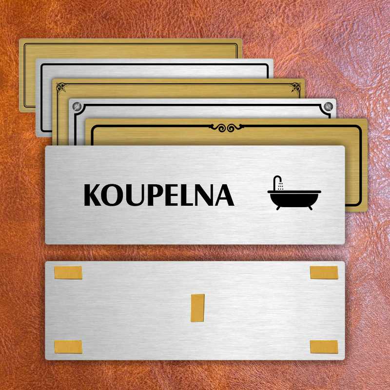 Koupelna, 240x79mm, stříbrná popiska s dvojtým rámečkem