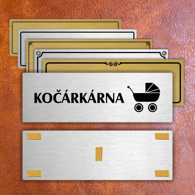 Kočárkárna, 200x66mm, stříbrná popiska s ozdobou uprostřed