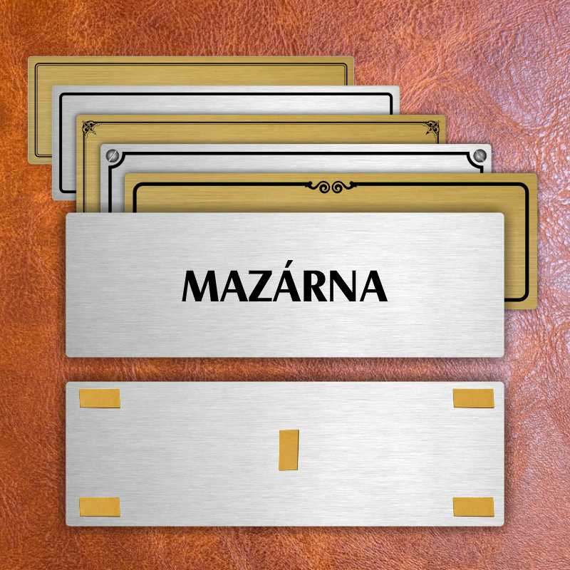 Mazárna, 200x66mm, stříbrná popiska s dvojtým rámečkem
