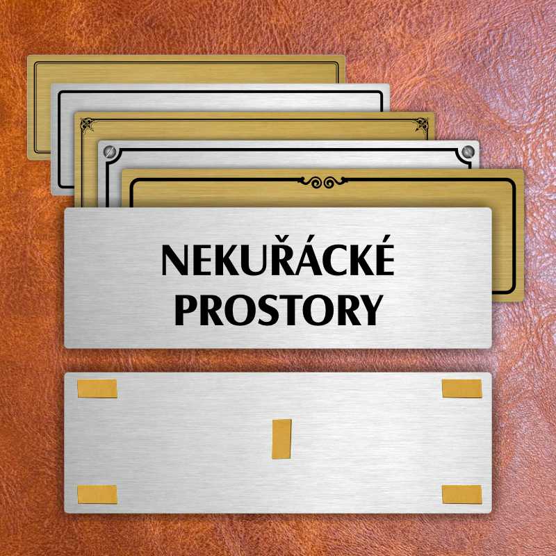 Nekuřácké prostory, 240x79mm, zlatá popiska s okrasným rámečkem  