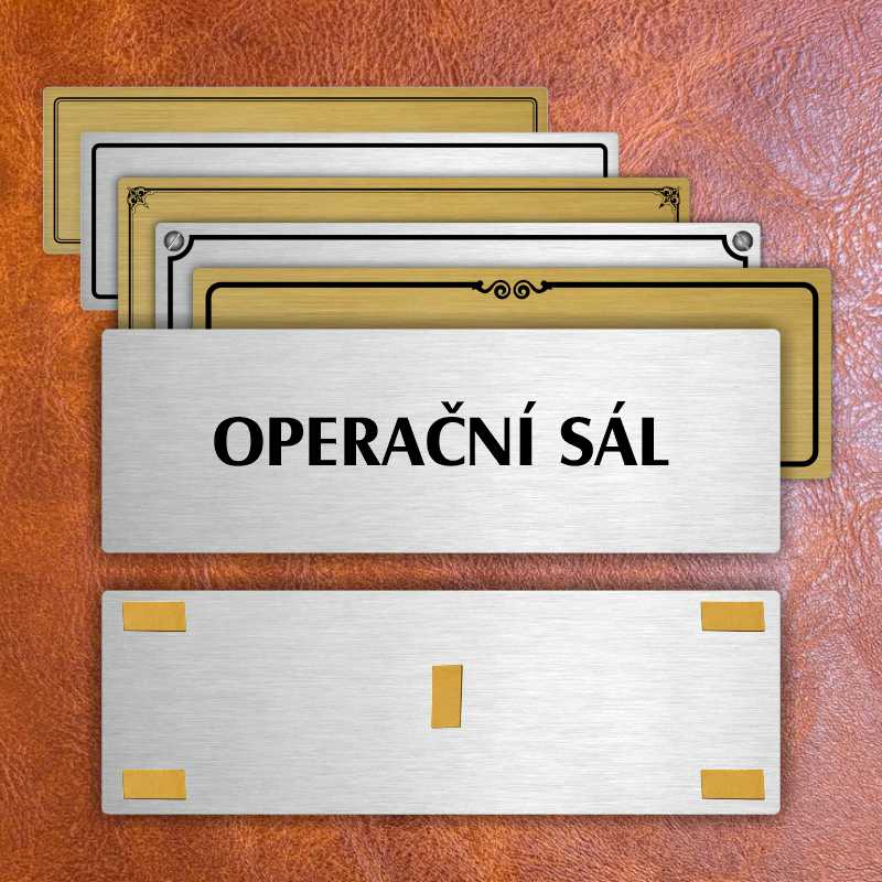Operační sál, 240x79mm, stříbrná popiska s rámečkem