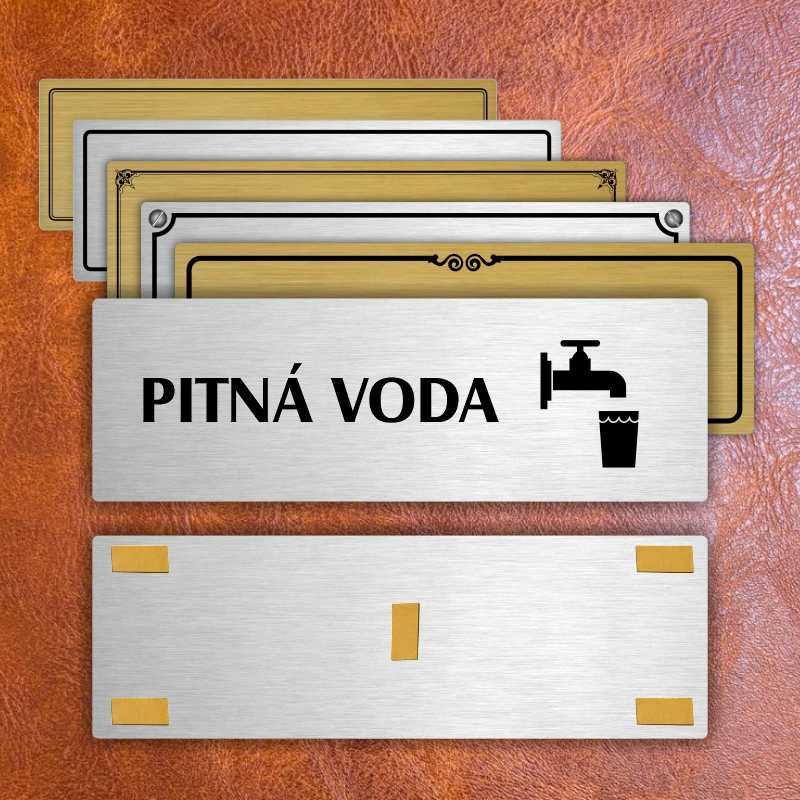 Pitná voda, 240x79mm, stříbrná popiska s okrasným rámečkem  