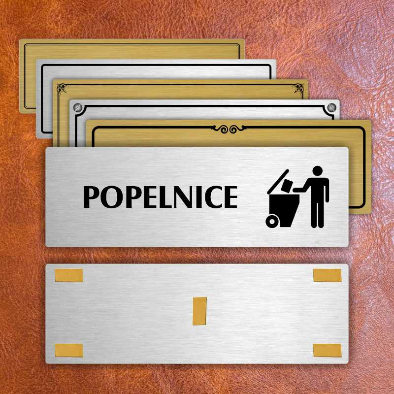 Popelnice, 200x66mm, stříbrná popiska s dvojtým rámečkem