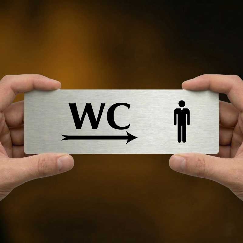 WC muži vpravo, 200x66mm, stříbrná popiska
