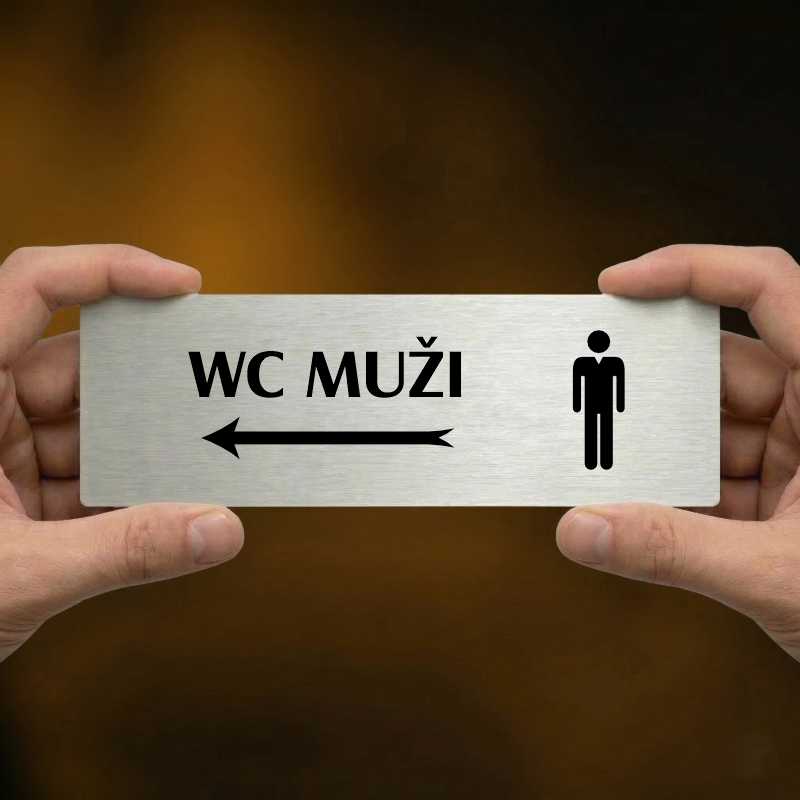 WC muži vlevo, 240x79mm, stříbrná popiska 