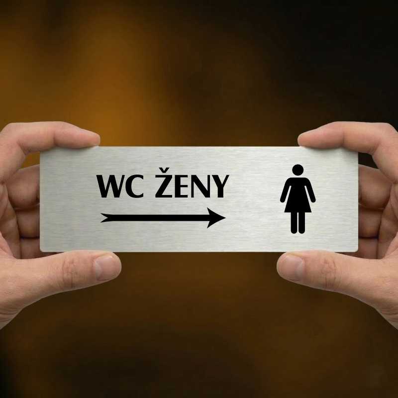 WC ženy vpravo, 200x66mm, zlatá popiska s okrasným rámečkem  