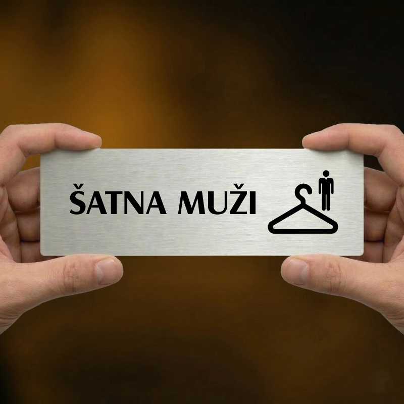 Šatna muži, 200x66mm, stříbrná popiska s rámečkem