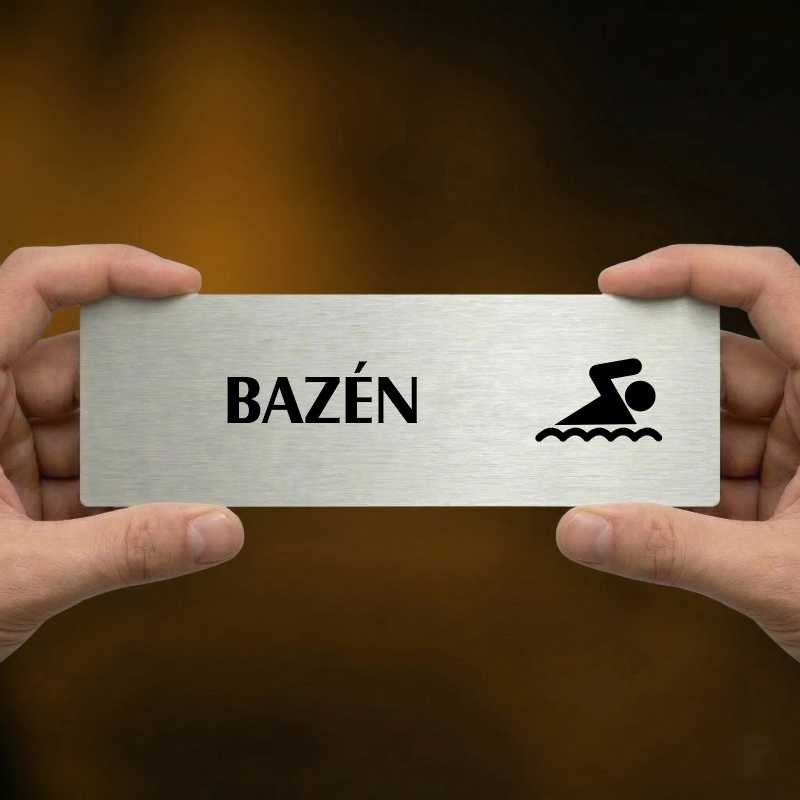 Bazén, 200x66mm, stříbrná popiska s okrasným rámečkem