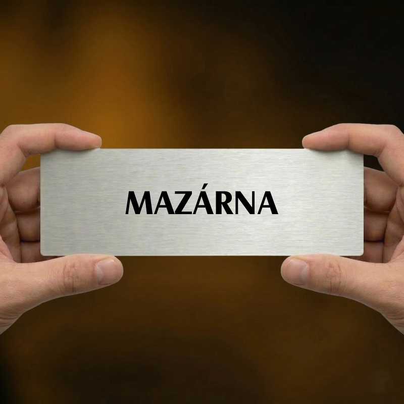 Mazárna, 200x66mm, stříbrná popiska s dvojtým rámečkem