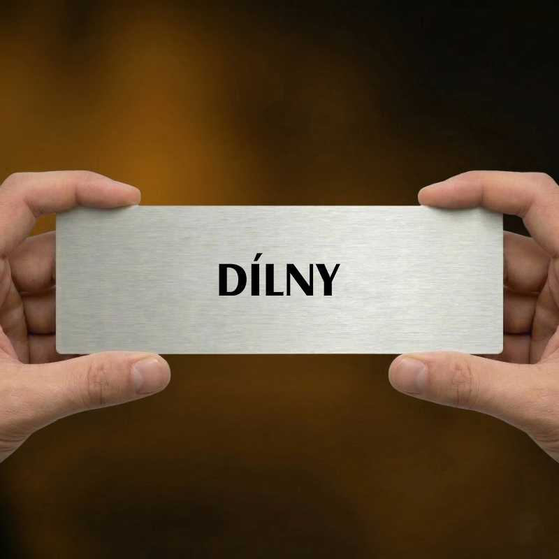 Dílny, 200x66mm, zlatá popiska s okrasným rámečkem