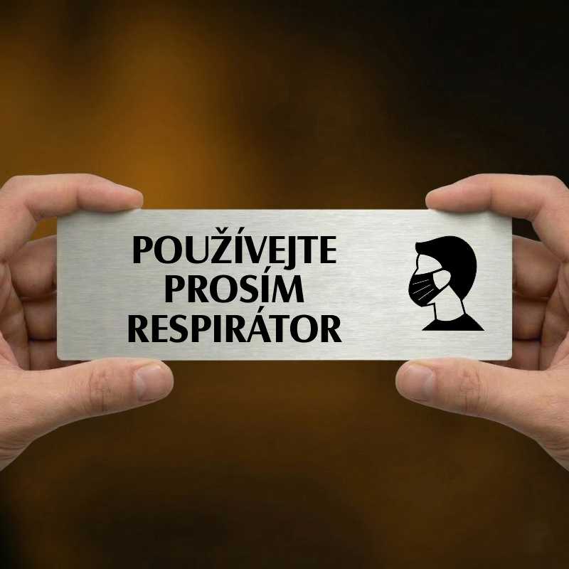 Použijte prosím respirátor, 200x66mm, zlatá popiska s imitacemi šroubků