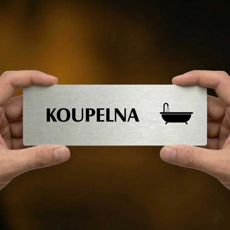 Koupelna, 240x79mm, stříbrná popiska s dvojtým rámečkem