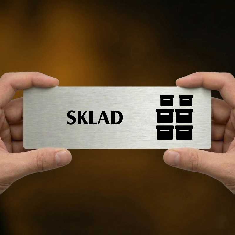 Sklad, 200x66mm, stříbrná popiska s dvojtým rámečkem