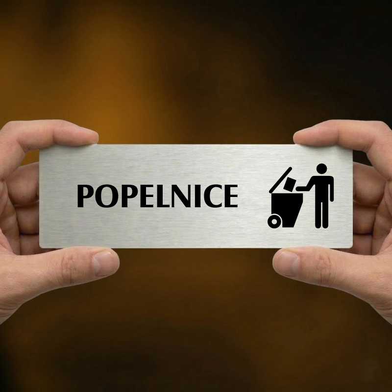 Popelnice, 200x66mm, stříbrná popiska s dvojtým rámečkem