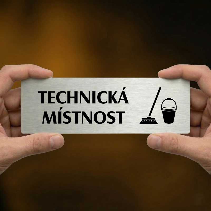 Technická místnost, 200x66mm, stříbrná popiska s rámečkem