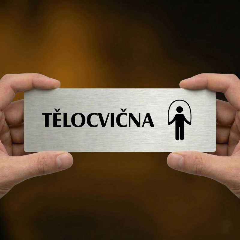 Tělocvična, 240x79mm, zlatá popiska s imitacemi šroubků