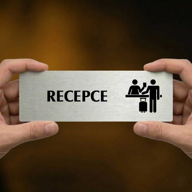 Recepce, 200x66mm, stříbrná popiska s okrasným rámečkem