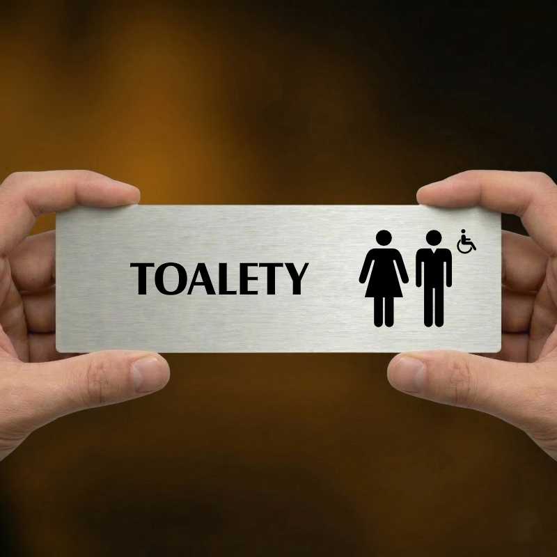 Toalety společné invalida, 200x66mm, stříbrná popiska 