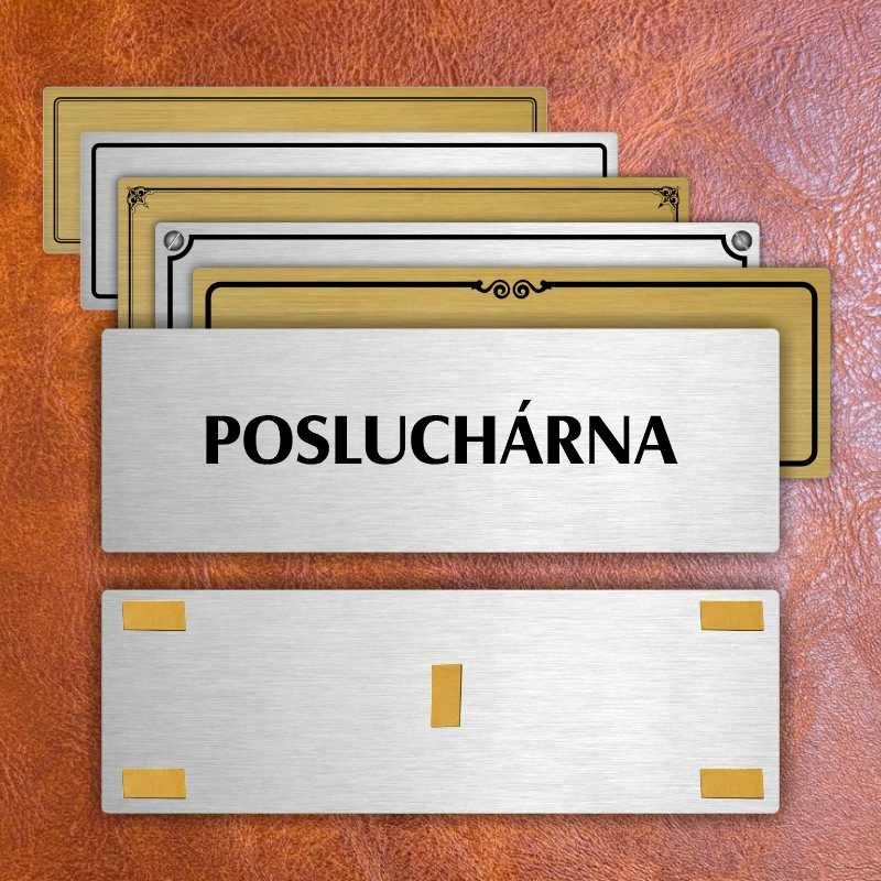 Posluchárna, 200x66mm, stříbrná popiska