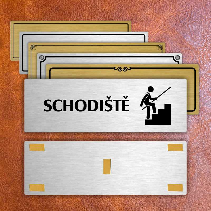 Schodiště, 200x66mm, zlatá popiska s ozdobou uprostřed