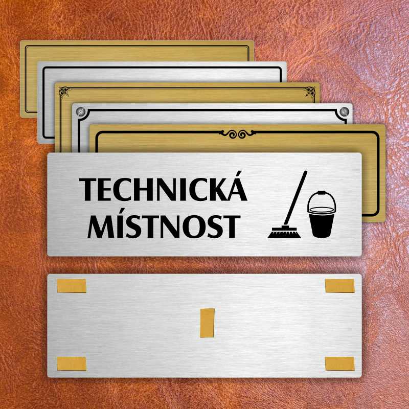 Technická místnost, 200x66mm, stříbrná popiska s rámečkem