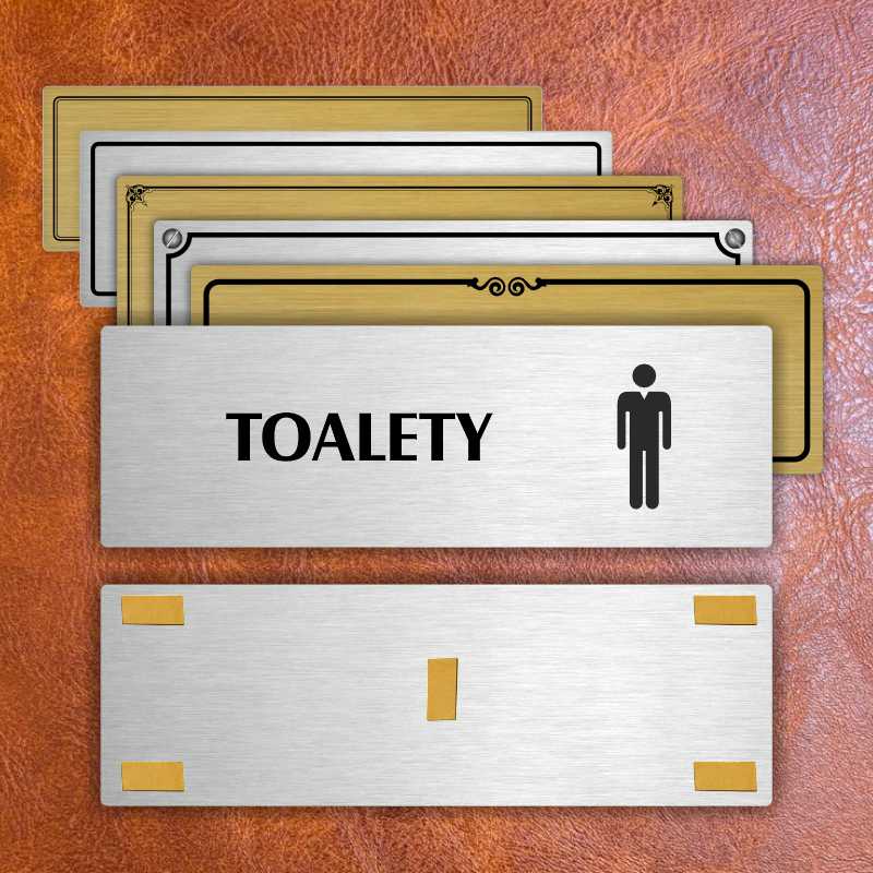 Toalety muži, 240x79mm, stříbrná popiska s rámečkem
