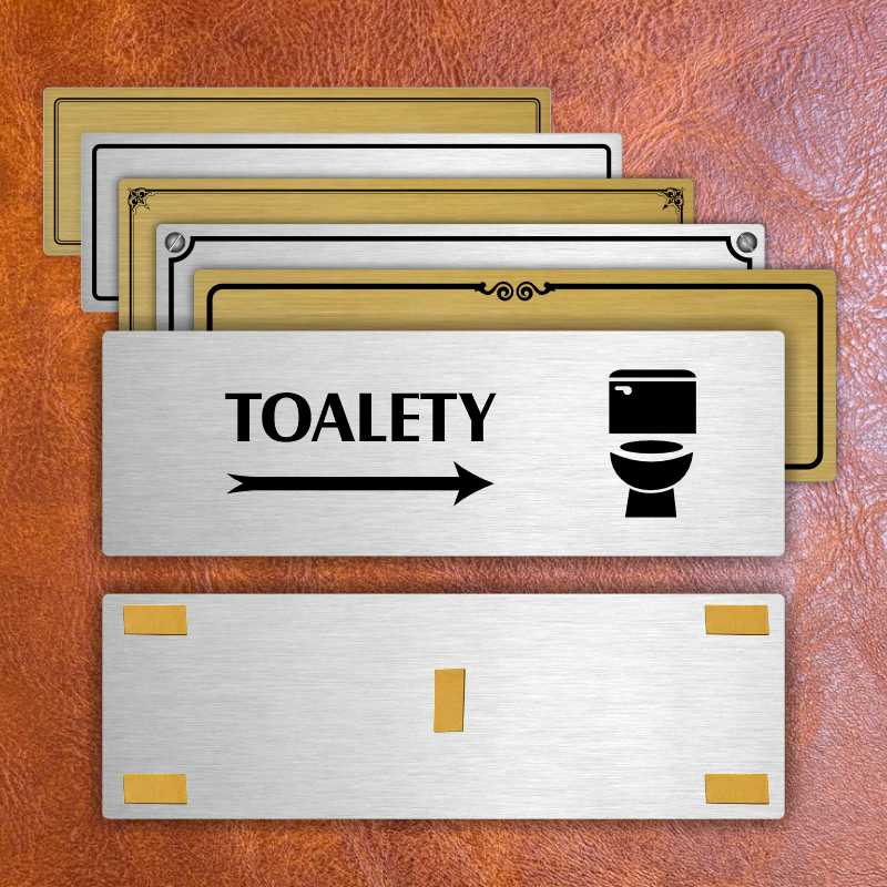 Toalety vpravo, 240x79mm, stříbrná popiska 